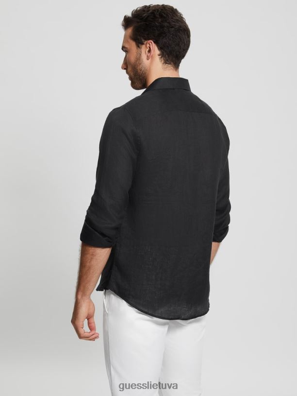 vyrų GUESS 6NLN3982 drabužiai juodas eko salos lininiai marškiniai