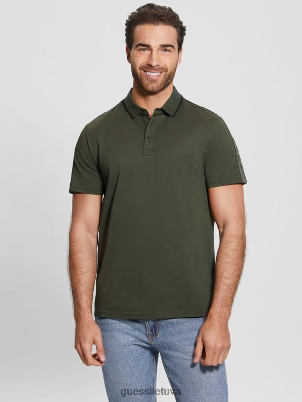 vyrų GUESS 6NLN4008 drabužiai džiunglių žalumynai Paul Pique tape polo marškinėliai