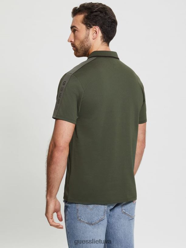 vyrų GUESS 6NLN4008 drabužiai džiunglių žalumynai Paul Pique tape polo marškinėliai