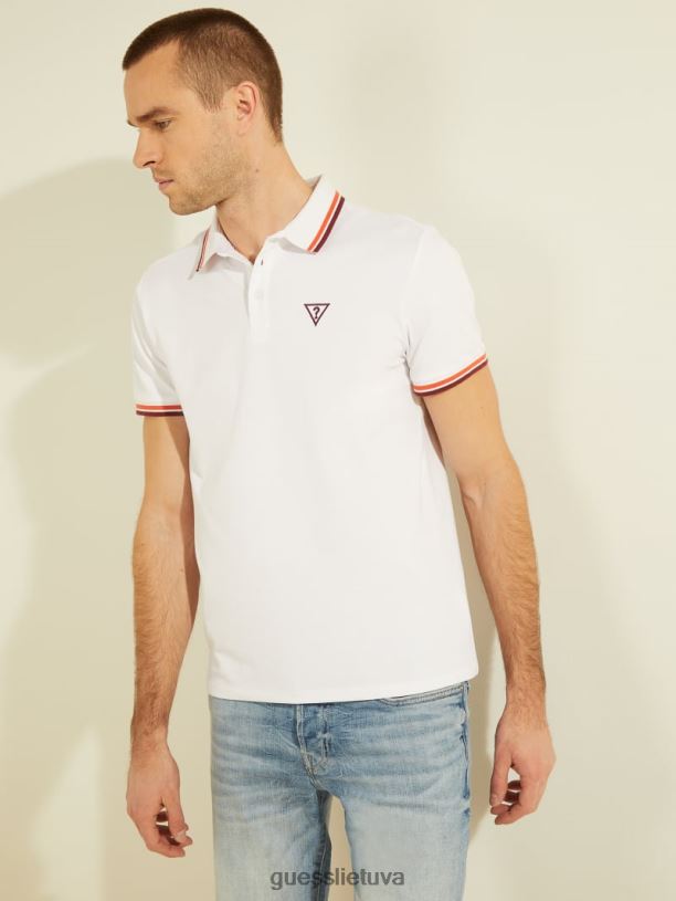 vyrų GUESS 6NLN4041 drabužiai visiškai baltas sportinis pique logotipas polo