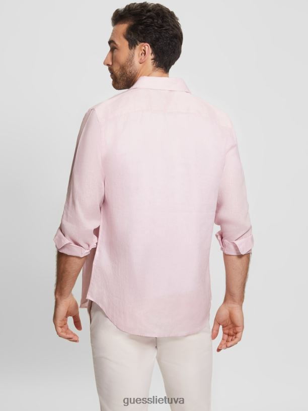 vyrų GUESS 6NLN4045 drabužiai erdvus rožinis eko salos lininiai marškiniai