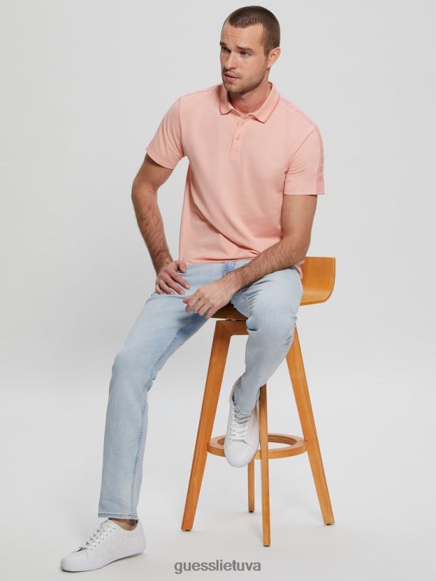 vyrų GUESS 6NLN4071 drabužiai žiedas šviesiai rožinis Paul Pique tape polo marškinėliai
