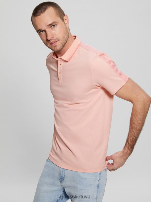 vyrų GUESS 6NLN4071 drabužiai žiedas šviesiai rožinis Paul Pique tape polo marškinėliai