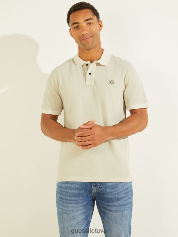 vyrų GUESS 6NLN4142 drabužiai pilka riba išskalbtas polo