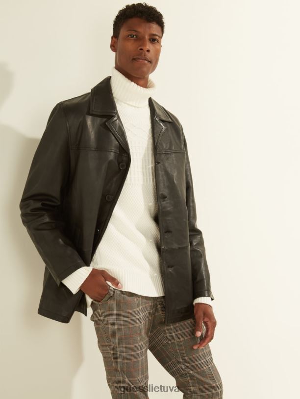 vyrų GUESS 6NLN4109 drabužiai juodas odinis automobilinis paltas