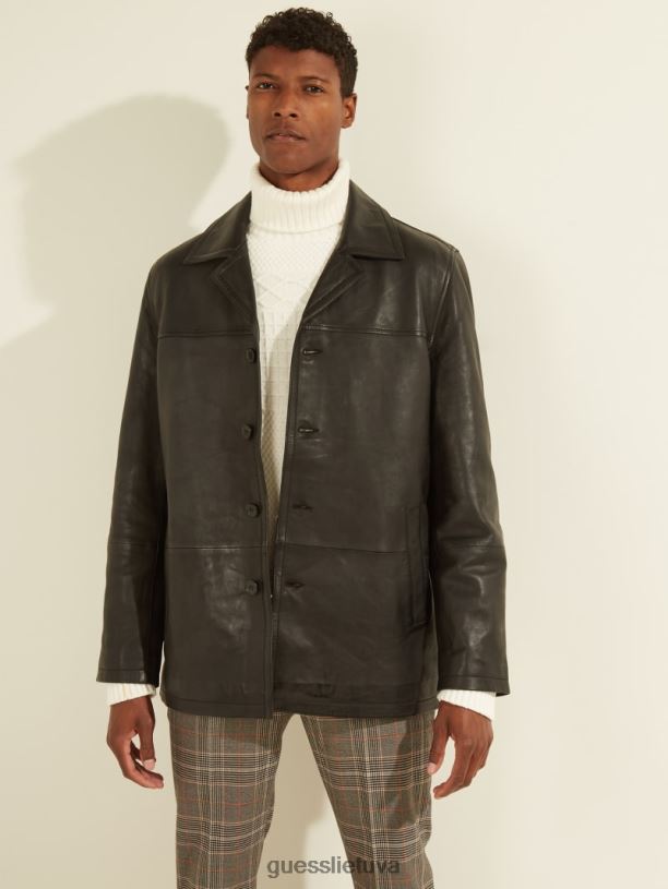 vyrų GUESS 6NLN4109 drabužiai juodas odinis automobilinis paltas