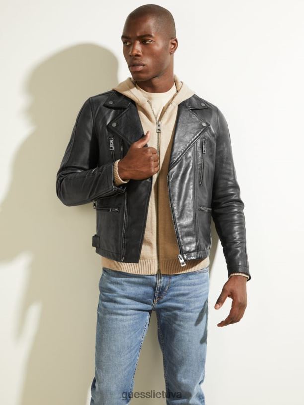 vyrų GUESS 6NLN4116 drabužiai juodas odinė dviratininko striukė