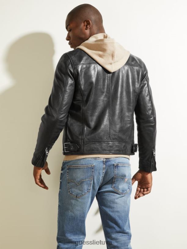 vyrų GUESS 6NLN4116 drabužiai juodas odinė dviratininko striukė