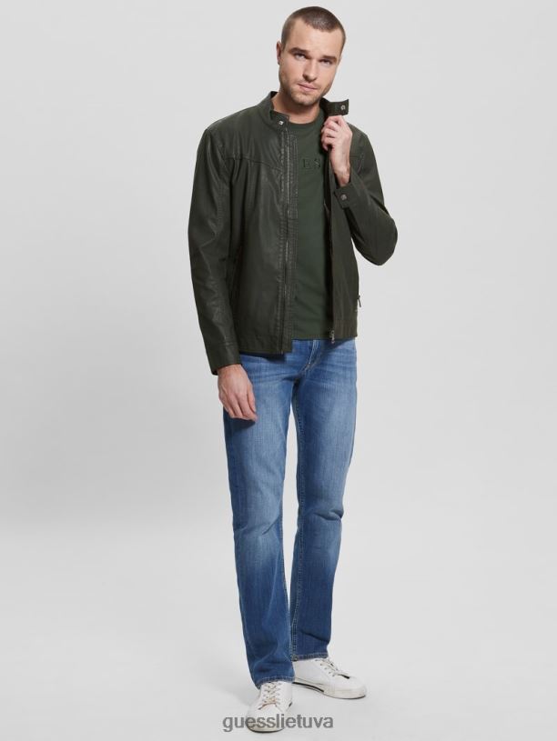 vyrų GUESS 6NLN4158 drabužiai džiunglių žalumynai vintažinė dirbtinės odos moto striukė
