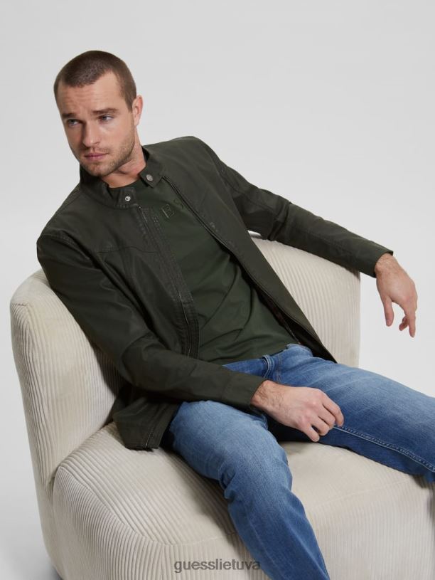vyrų GUESS 6NLN4158 drabužiai džiunglių žalumynai vintažinė dirbtinės odos moto striukė