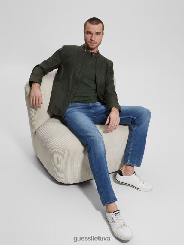 vyrų GUESS 6NLN4158 drabužiai džiunglių žalumynai vintažinė dirbtinės odos moto striukė