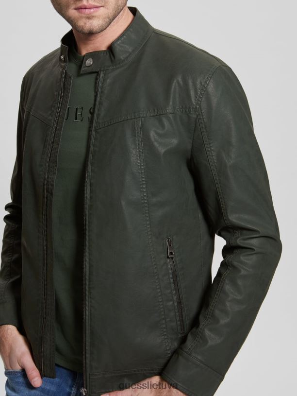 vyrų GUESS 6NLN4158 drabužiai džiunglių žalumynai vintažinė dirbtinės odos moto striukė