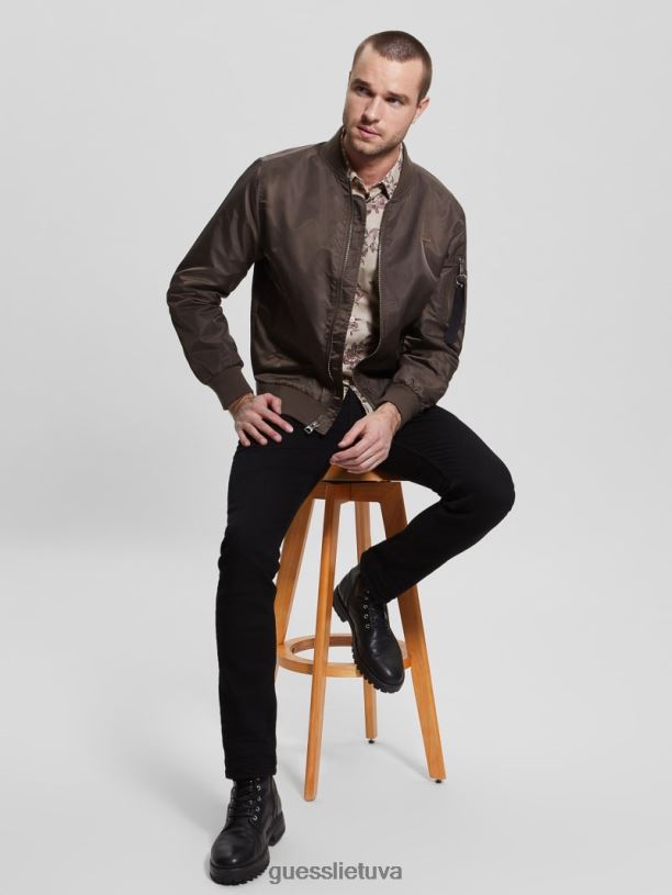 vyrų GUESS 6NLN4159 drabužiai karobų šokoladas nailono skrydžio striukė