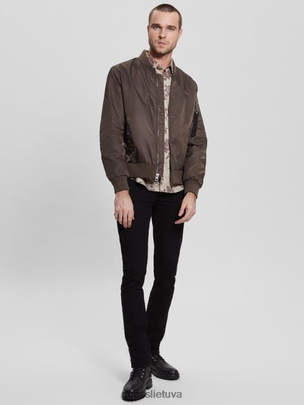 vyrų GUESS 6NLN4159 drabužiai karobų šokoladas nailono skrydžio striukė